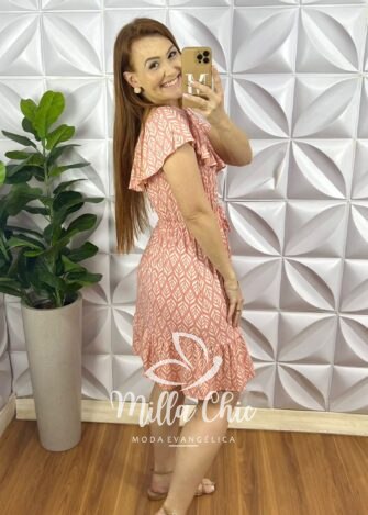 Vestido Viscolycra Com Babado No Decote Elastico Na Cintura Babado Na Barra Gabriela - Rosa - Milla Chic