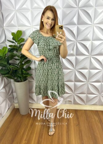 Vestido Viscolycra Com Babado No Decote Elastico Na Cintura Babado Na Barra Gabriela - Verde - Milla Chic
