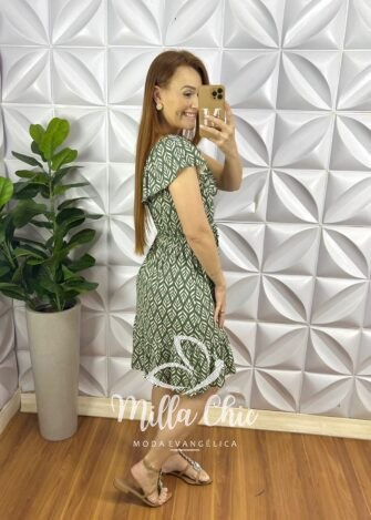 Vestido Viscolycra Com Babado No Decote Elastico Na Cintura Babado Na Barra Gabriela - Verde - Milla Chic