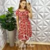 Vestido Viscolycra Decote Com Elastico Lastex Na Cintura Curto Com Babado Na Barra Maria - Vermelho - Milla Chic