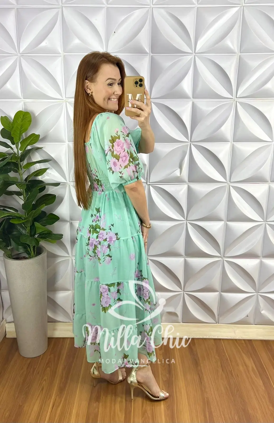 Vestido Chiffon Mídi Manga Abalone Mídi Com Marias Estampado Beth – Verde – Milla Chic Vestido Chiffon Mídi Manga Abalone Mídi Com Marias Estampado Beth - Verde - Milla Chic