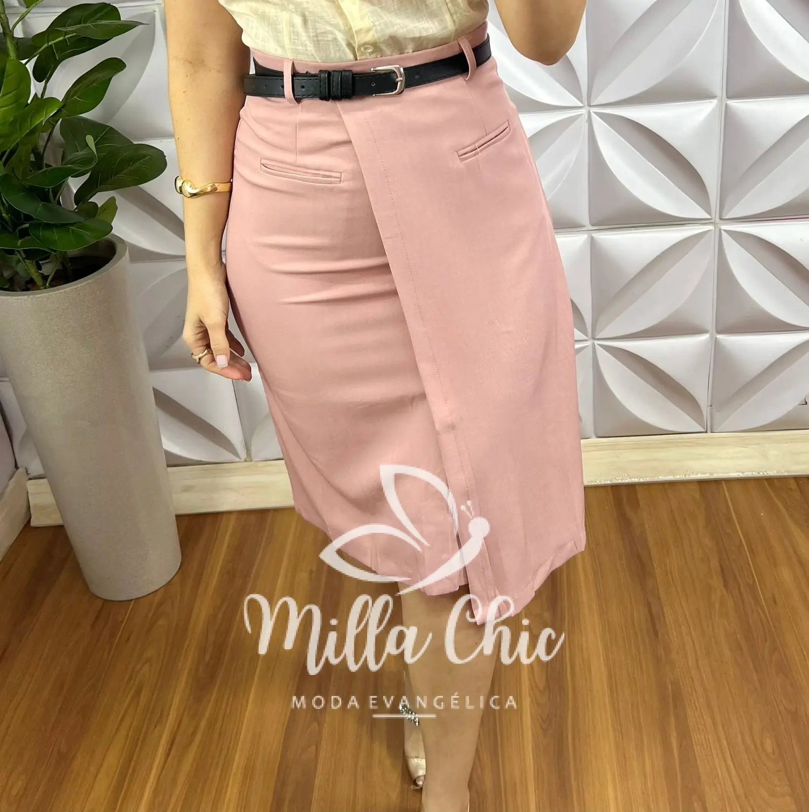 Saia Alfaiataria Envelope Ziper Nas Costas Acompanha Cinto Hellen – Rosa – Milla Chic Saia Alfaiataria Envelope Ziper Nas Costas Acompanha Cinto Hellen - Rosa - Milla Chic