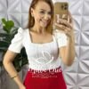 Blusa Anarruga Decote Quadrado Com Bojo Manga Princesa Lucrécia - Branca - Milla Chic