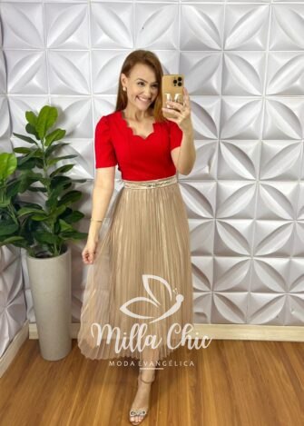 Blusa Anarruga Com Bojo Manga Princesa Lucrécia - Vermelho - Milla Chic