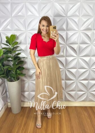 Blusa Anarruga Com Bojo Manga Princesa Lucrécia - Vermelho - Milla Chic