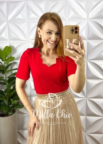 Blusa Anarruga Com Bojo Manga Princesa Lucrécia - Vermelho - Milla Chic