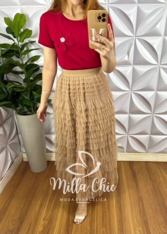 Blusa Com Aplicação de Flor No Viscolycra Florença - Vermelha - Milla Chic