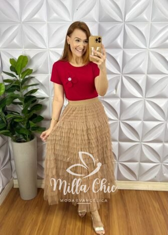 Blusa Com Aplicação de Flor No Viscolycra Florença - Vermelha - Milla Chic