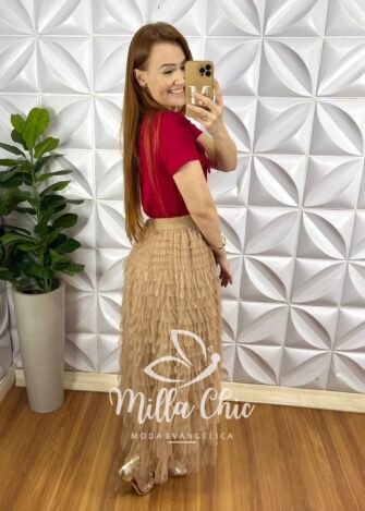 Blusa Com Aplicação de Flor No Viscolycra Florença - Vermelha - Milla Chic