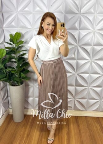 Blusa Envelope Crepe Dunna Manga Soltinha Lisandra - Branca - Milla Chic