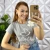 Blusa Malha De Algodão Com Aplicação de Flor Com Tule e Perola Giovane - Cinza - Milla Chic