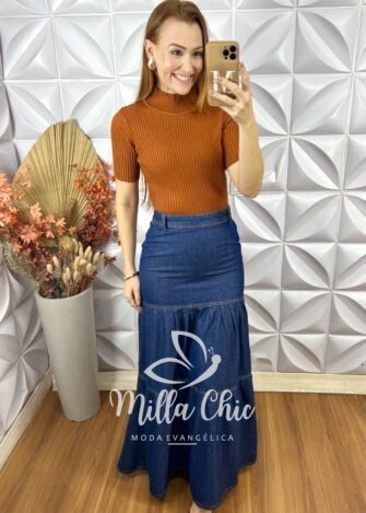 Cacharel Em Tricot Manga Curta - Marrom - Milla Chic