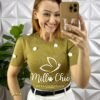 Blusa Tricot Modal Com Gola Marcada Aplicação de Flores Bordadas Holambra - Verde - Milla Chic
