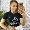 Blusa Tricot Modal Com Gola Marcada Bordado De Coração Livia - Preto - Milla Chic