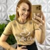 Blusa Tricot Modal Com Gola Marcada e Bordados Floral Antonieta - Nude - Milla Chic