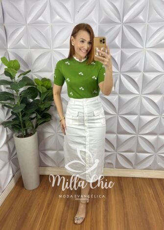 Milla Chic - millachic com br blusa tricot modal com trabalhado na gola e bordados floral polonia areia copia 1 Blusa Tricot Modal Com Trabalhado na Gola e Bordados Floral Polônia - Verde - Milla Chic