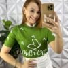 Blusa Tricot Modal Com Trabalhado na Gola e Bordados Floral Polônia - Verde - Milla Chic