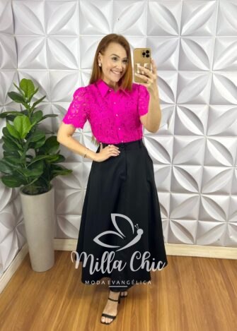 Blusa Tricot Modal Com Trabalhado na Gola e Bordados Floral Polônia - Branco - Milla Chic