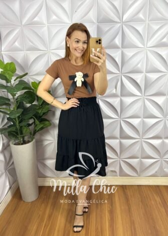 Milla Chic - millachic com br blusa tshirt malha de algodao com aplicacao de laco e ursinho ursula marrom 1 Blusa Tshirt Malha De Algodão Com Aplicação de Laço e Ursinho Úrsula - Marrom - Milla Chic