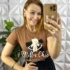 Blusa Tshirt Malha De Algodão Com Aplicação de Laço e Ursinho Úrsula - Marrom - Milla Chic