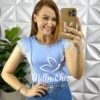 Blusa Tshirt Malha De Algodão Com Manga de Muscle de Babado Bordado Dany - Azul - Milla Chic