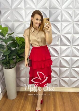 Camisa Cetim Gola Polo Manga Muscle Com Botoes De Massa Tatiane - Nude - Milla Chic
