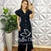 Chemise Alfaiataria Amarrant Manga Babadinho Gola Polo Longo Com Pregas Paula - Preto - Milla Chic