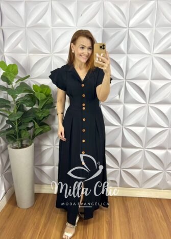 Milla Chic - millachic com br chemise alfaiataria amarrant manga babadinho gola polo longo com pregas paula preto 2 Chemise Alfaiataria Amarrant Manga Babadinho Gola Polo Longo Com Pregas Paula - Preto - Milla Chic