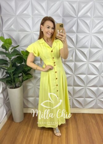 Chemise Alfaiataria Amarrant Manga Babadinho Gola Polo Longo Com Pregas Paula - Lima - Milla Chic