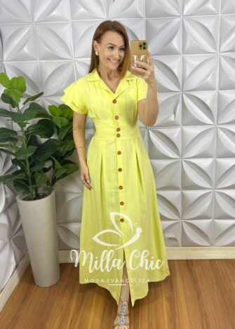 Chemise Alfaiataria Amarrant Manga Babadinho Gola Polo Longo Com Pregas Paula - Lima - Milla Chic