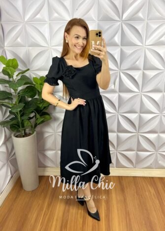 Chemise Alfaiataria Amarrant Manga Babadinho Gola Polo Longo Com Pregas Paula - Lima - Milla Chic