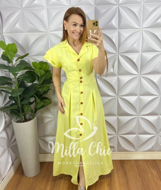 Chemise Alfaiataria Amarrant Manga Babadinho Gola Polo Longo Com Pregas Paula - Lima - Milla Chic