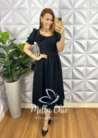 Chemise Alfaiataria Amarrant Manga Babadinho Gola Polo Longo Com Pregas Paula - Lima - Milla Chic