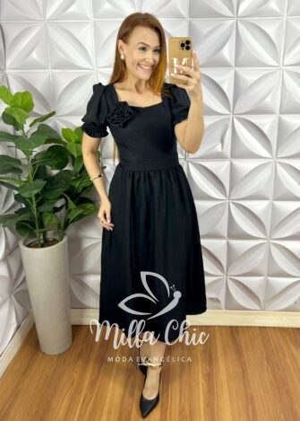 Chemise Alfaiataria Amarrant Manga Babadinho Gola Polo Longo Com Pregas Paula - Lima - Milla Chic