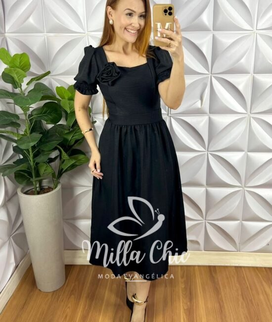 Chemise Alfaiataria Amarrant Manga Babadinho Gola Polo Longo Com Pregas Paula - Lima - Milla Chic