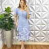 Chemise LInho Com Botões Mídi Evase Com Babado Na Barra Lavinia - Azul - Milla Chic