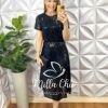 Conjunto De Paetê Blusa Com Forro Avulso e Saia Mídi Evase Thais - Preto - Milla Chic