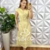 Conjunto Linho Colete Com Botões Dourados e Saia Mídi Godê Thais - Manteiga - Milla Chic