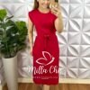 Conjunto Moletinho  Blusa Manga Muscle Saia Mídi Reta Com lastex Na Cintura Janaina - Vermelho - Milla Chic