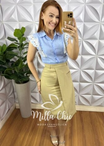 Saia Alfaiataria Envelope Ziper Nas Costas Acompanha Cinto Hellen - Preta - Milla Chic