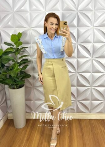 Saia Alfaiataria Envelope Ziper Nas Costas Acompanha Cinto Hellen - Preta - Milla Chic