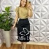 Saia Alfaiataria Mídi Reta Com Bolsos e Fenda Frontal Celina - Preta - Milla Chic