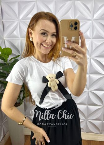 Saia Dunna Com Lastex Na Cintura Três Marias Amara - Preto - Milla Chic