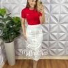 Saia Sarja Com Elastano Botões Funcionais Com Bolsos Laterais Frontal Nicole - Branca - Milla Chic