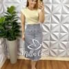 Saia Sarja Com Elastano Botões Funcionais Com Bolsos Laterais Frontal Nicole - Cinza - Milla Chic