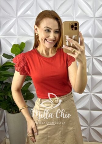Saia Sarja Com Elastano Evase Mídi Com Recortes e Cinto Corine - Areia - Milla Chic