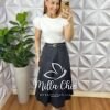 Saia Sarja Com Elastano Evase Mídi Com Recortes e Cinto Corine - Preta - Milla Chic
