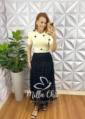 Milla Chic - millachic com br saia tule elastico na cintura longa toda em camadas de babadinhos forrada felicia nude copia 1 Saia Tule Elástico Na Cintura Longa Toda Em Camadas De Babadinhos Forrada Felícia - Preto - Milla Chic