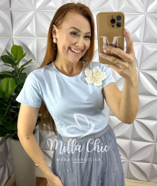 Saia Tule Longa Com Aplicação de Strass Toda Forrada Com Elástico Na Cintura Clara - Off - Milla Chic