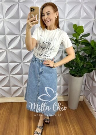 Tshirt De Malha de Algodão Com Frase Silcada 1 Coríntios - Branca - Milla Chic